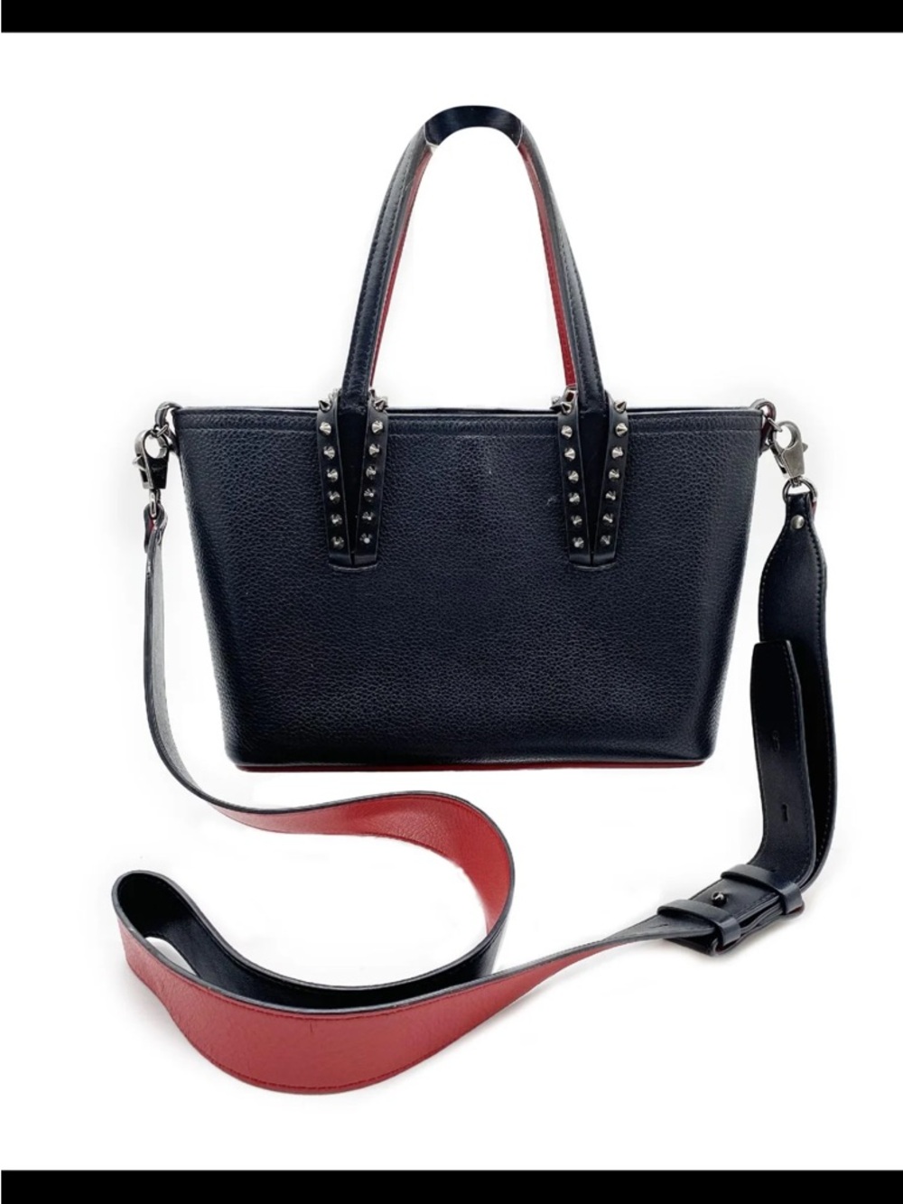 Christian Louboutin Black Leather Tote with Red Trim and Studded Straps